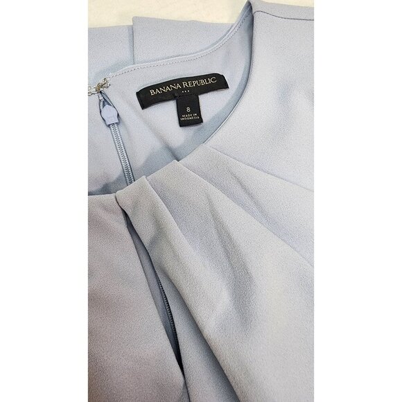 Banana Republic Light Blue Cap Sleeve Sheath Dress With Pleated Neckline Size 8 - Picture 9 of 12